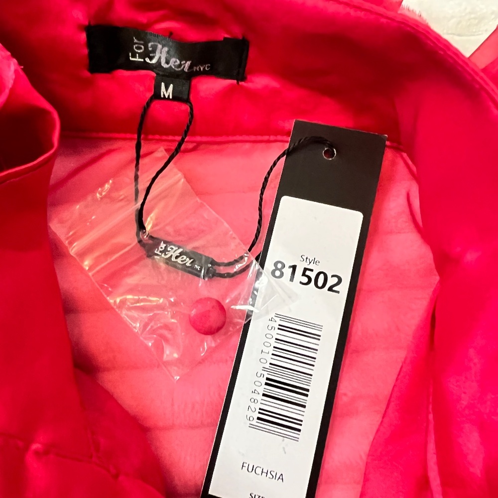 #A125   FOR HER NYC  Barbiecore Hot Pink Ruffle Organza Romantic Blouse NWT M - Picture 11 of 12